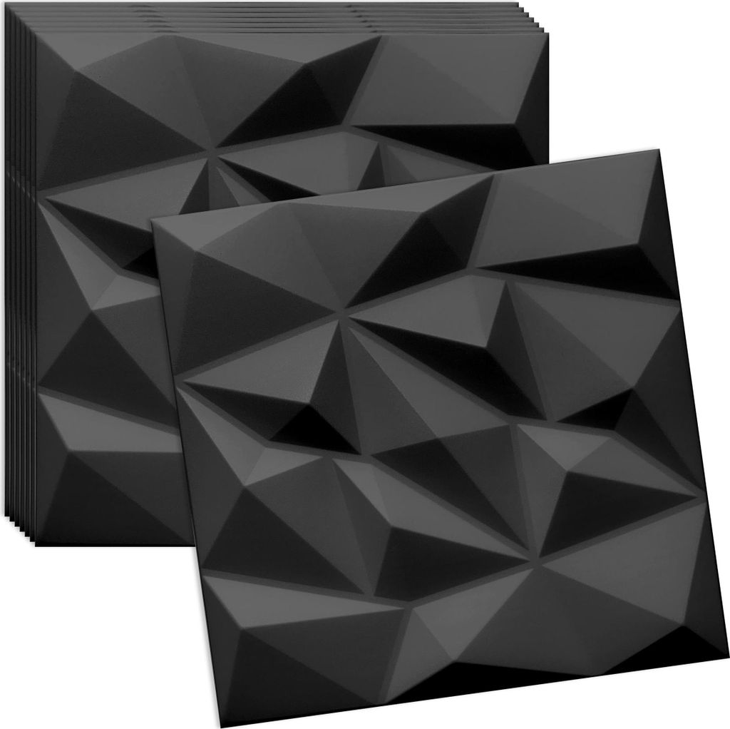 Verdico | 3D Wandpaneel Polystyrol - Schwarz - 50x50 cm - Elegantes Design - 8 Stück für stilvolle Räume, Wand- & Deckenverkleidung