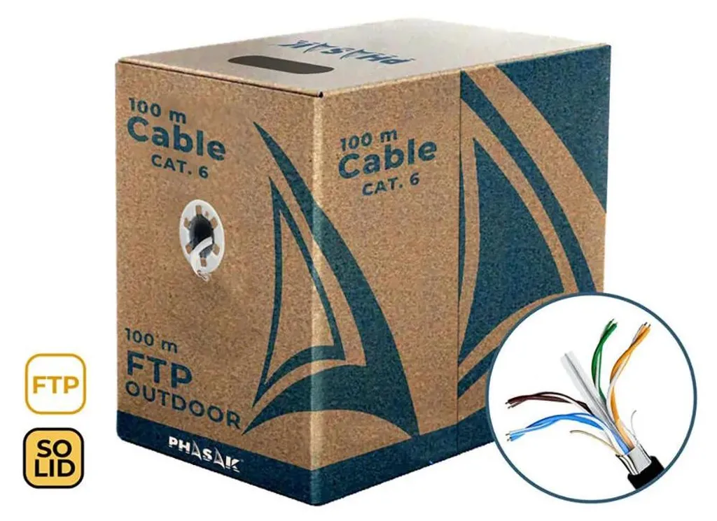 Bobine de câble Ethernet Cat6a F/FTP 100m Phasak Noir pour réseau LAN