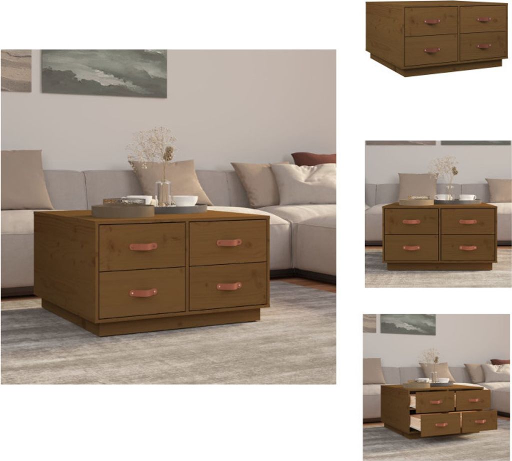 vidaXL Couchtisch Honigbraun 80x80x45 cm Massivholz Kiefer - Couchtische