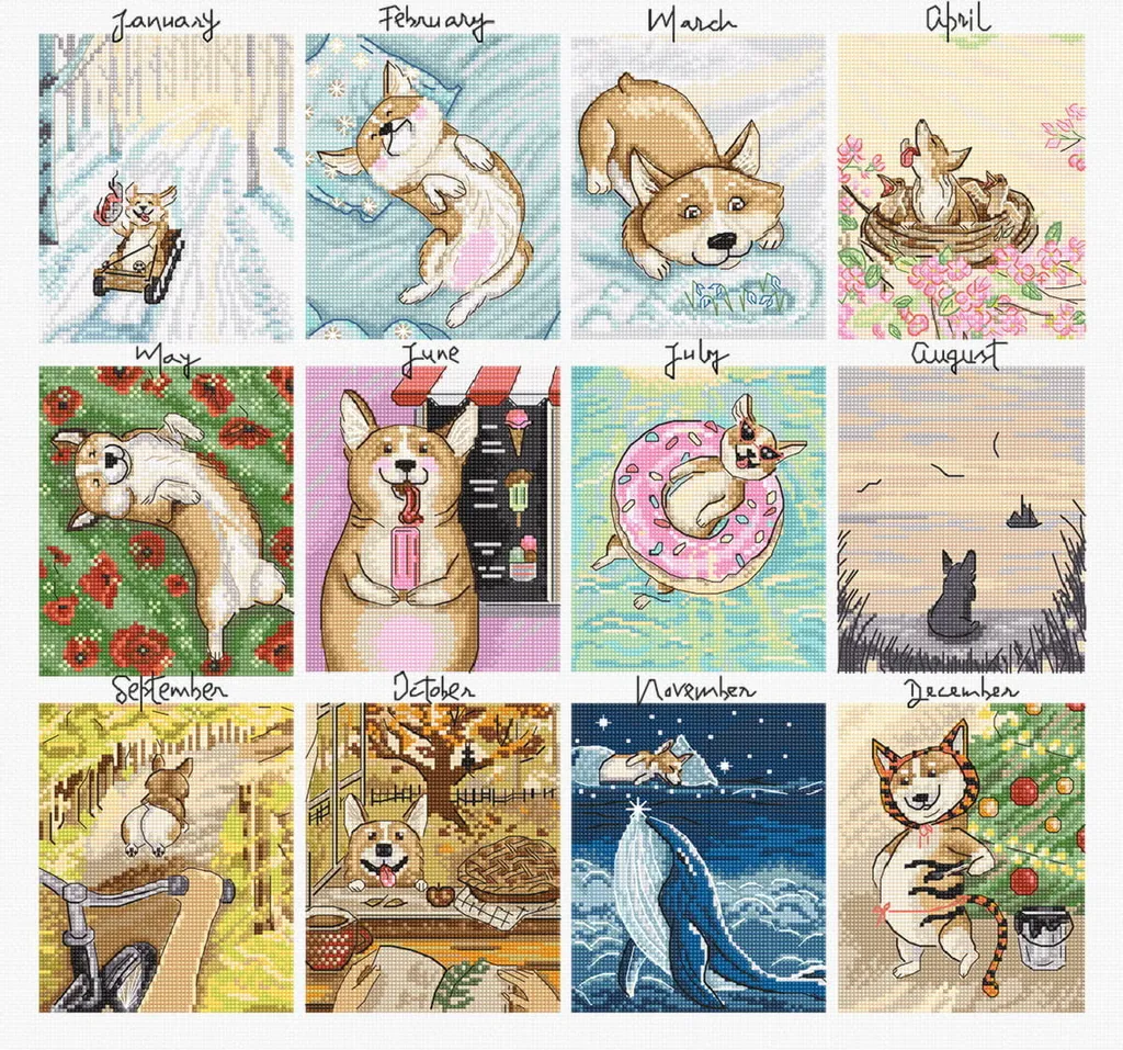 Kit Point de Croix Compté Calendrier des Chiens Letistitch 43x41cm