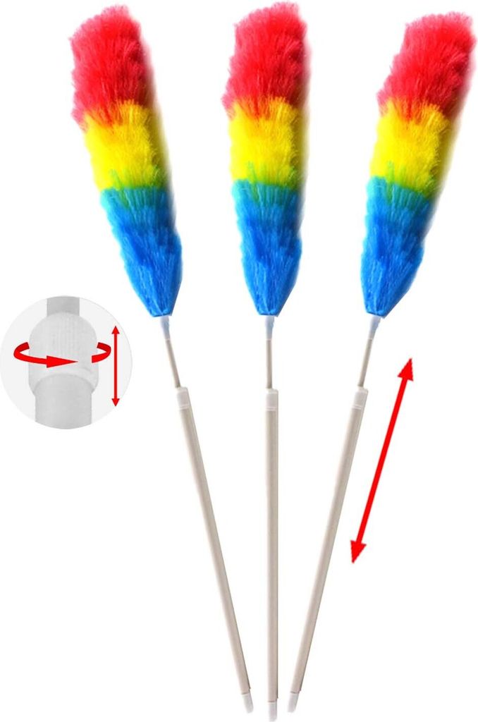 3er Set Teleskop Staubwedel grau ausziehbar bis 950mm für hohe Reichweite & effiziente Staubentfernung