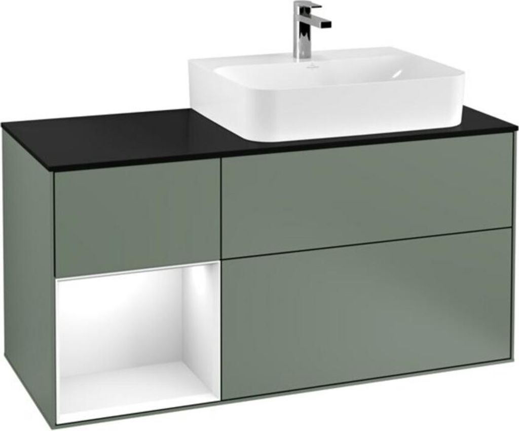 V&B Waschtischunterschrank Abdeckplatte Gl. bla m Finion 120cm, Reg li glo wh. Lac, Oli. m Lac