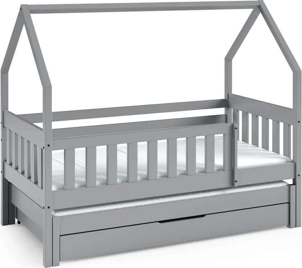 Lit de maison 80x160 gris Maja en bois massif - Structure robuste FURNLUX