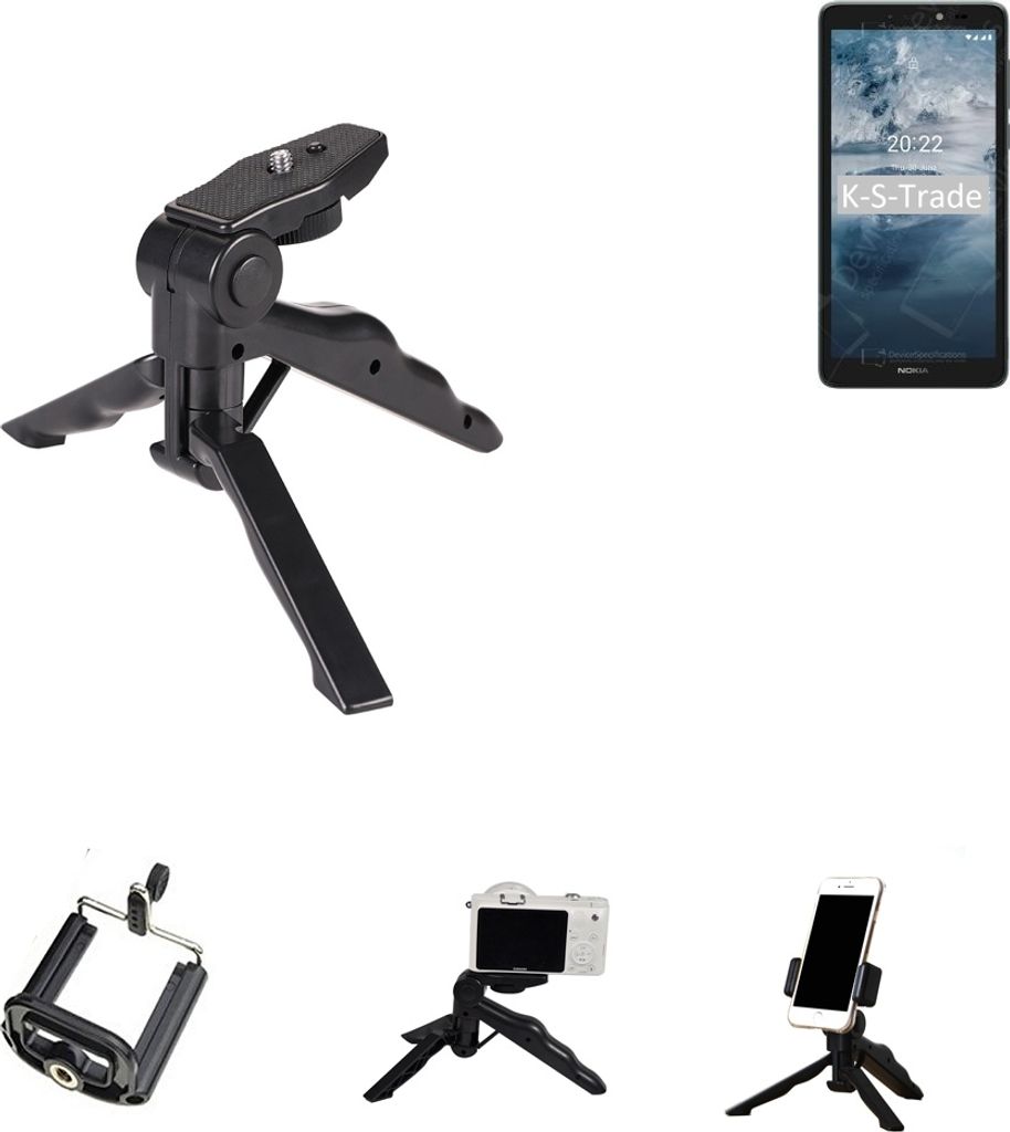 K-S-Trade Stativ Tisch-Ständer Dreibein Handy-Stativ Ständer kompatibel mit Nokia C2 2nd Edition Mini-Stativ Smartphone Tripod Handy-Stativ aus