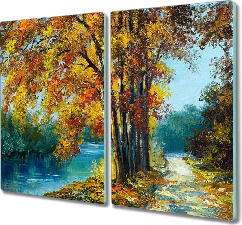 Coloray Herdabdeckplatte 2x30x52 cm Schneidebrett Kochplattenabdeckung Küchenbrett Hackbrett - River Forest Nachbildung Baum Blätter