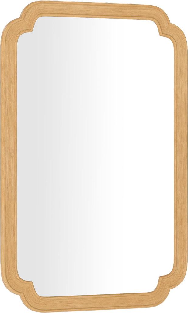 GOPLUS Rechteckiger Spiegel, 90x60 cm, Schminkspiegel mit Holzrahmen und Gerundeten Ecken, Kosmetikspiegel Für Bad, Wohnzimmer, Eingang, Natur