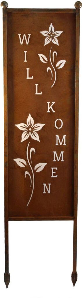 Schild Spruchtafel Gartenschild Edelrost Rost zum Einstecken rostige Gartendeko Willkommen Blumen