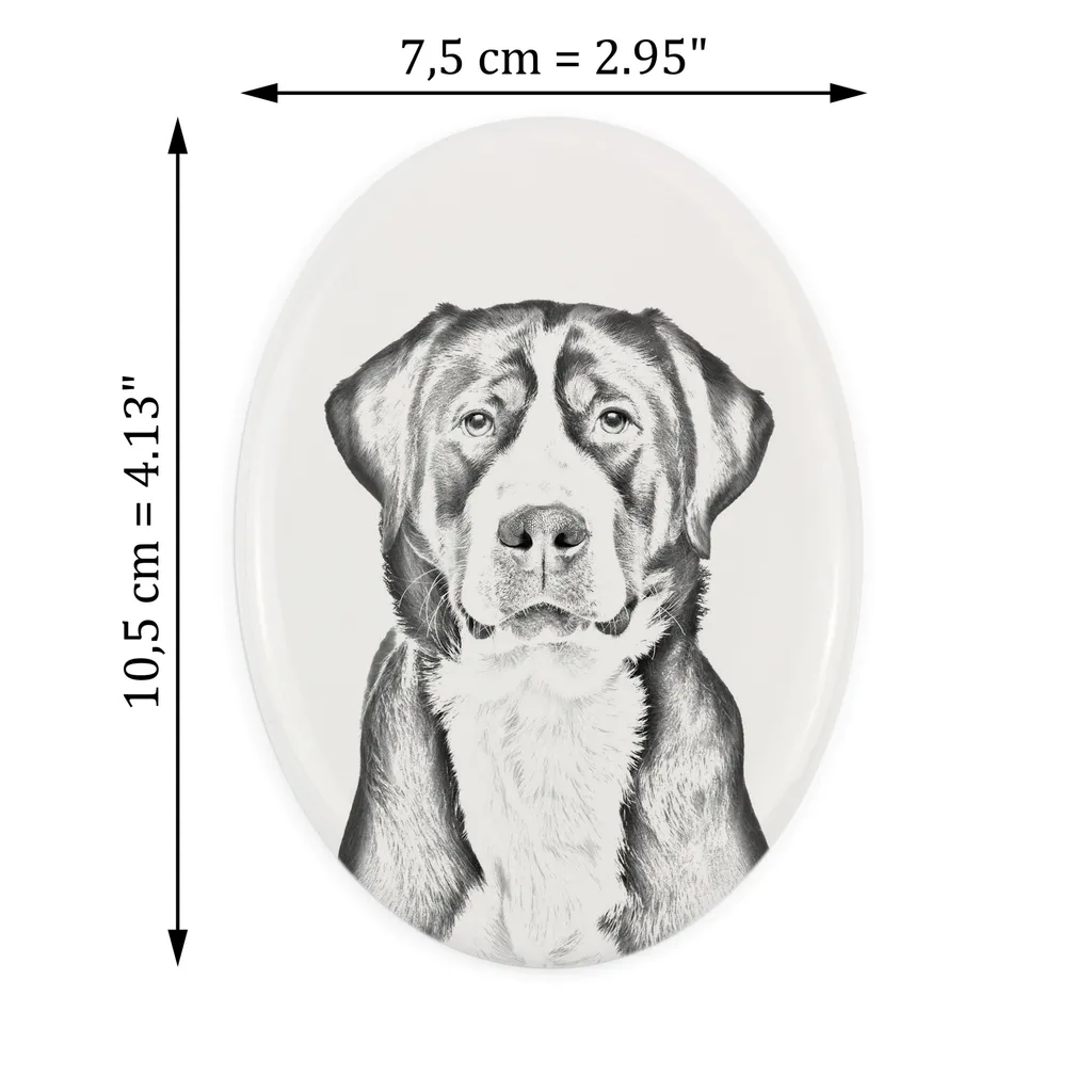Grande cane da pastore svizzero - targa commemorativa con immagine del cane, lapide con stampa, targa ovale personalizzata del marchio Art-Dog - 2
