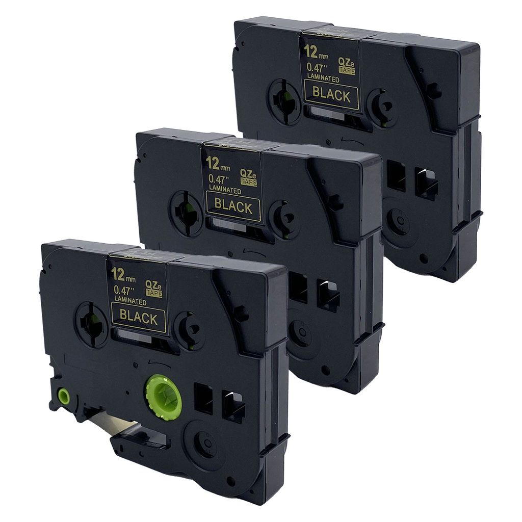 DULA Etikettenband - Kompatibel mit Brother P-Touch Tze-334 - 3 Stück - Gold auf schwarz - 12mm x 8m