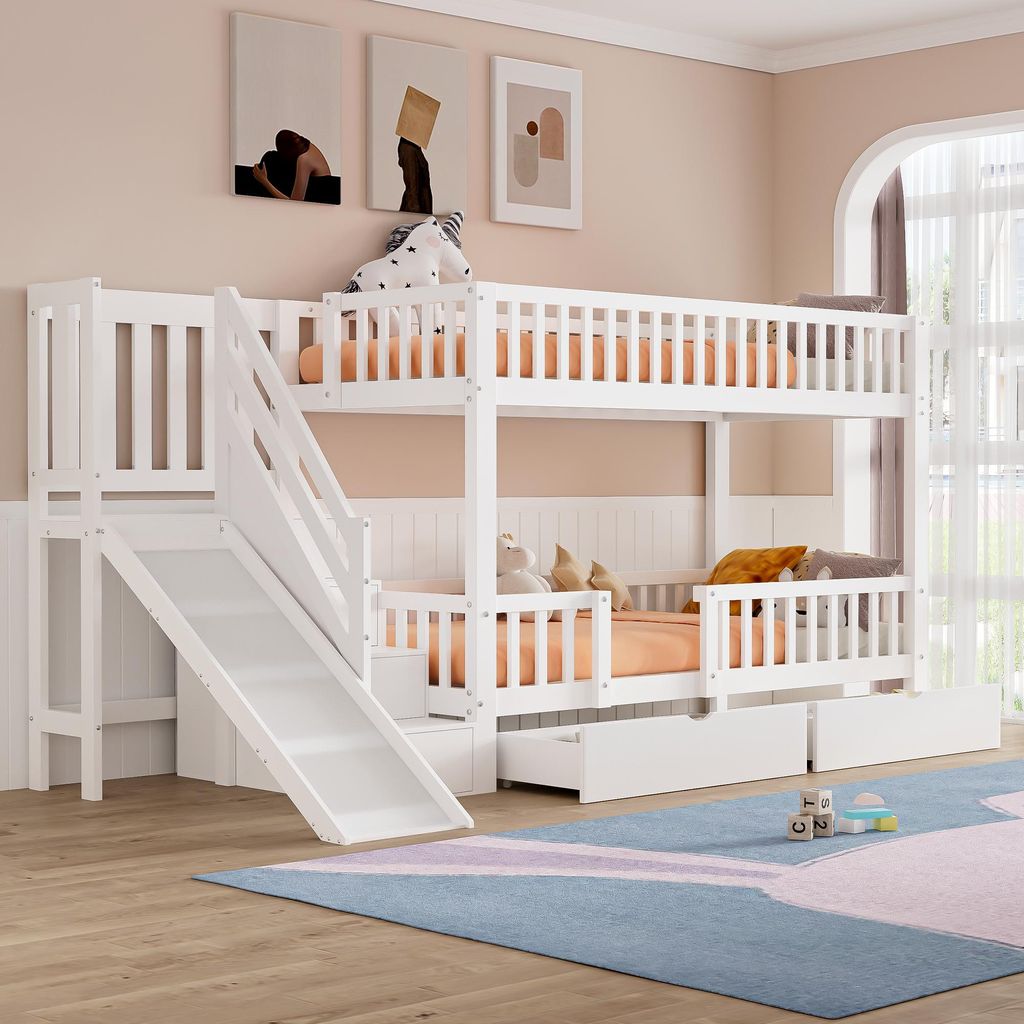 STILVORA Etagenbett 90x200cm Jugendbett mit Rutsche und Produktbild 