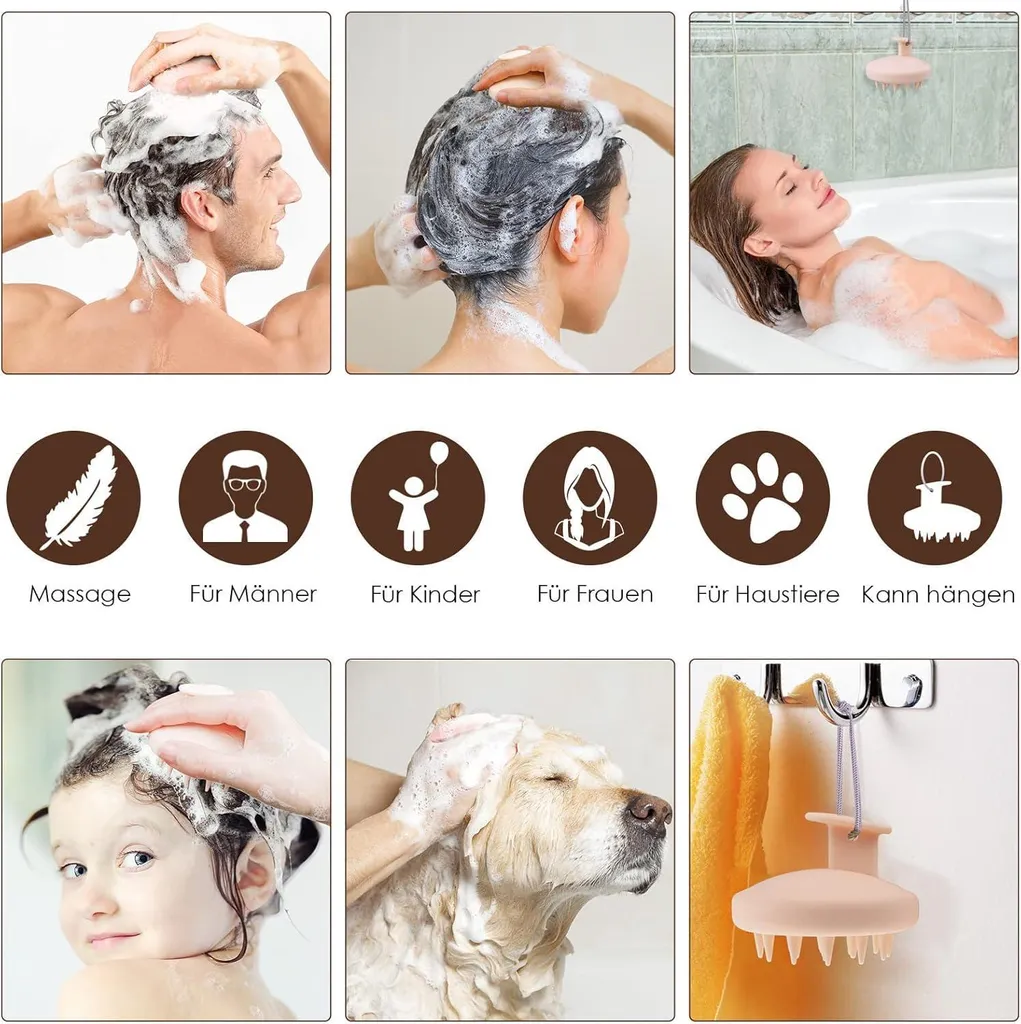 Spazzola Professionale Silicone Beige Massaggio Cute e Forfora - 8