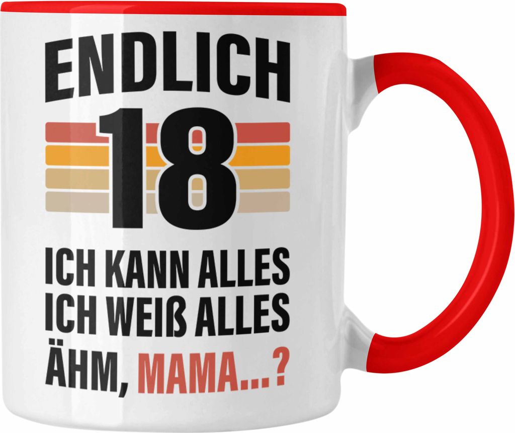 Trendation - 18. Geburtstag Junge Mädchen Tasse 18 Jahre alt Sohn Tochter Geschenkidee (Rot)