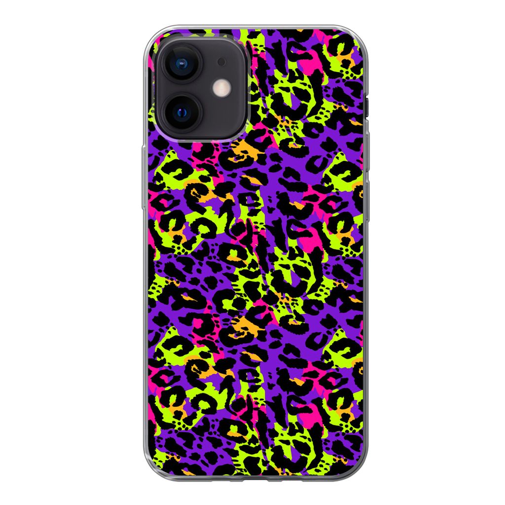 MuchoWow Handyhülle Schutzhülle Hülle für iPhone 12 Tiermuster - Regenbogen - Neon Silikon Softcase Handy Hülle - Schutzhülle