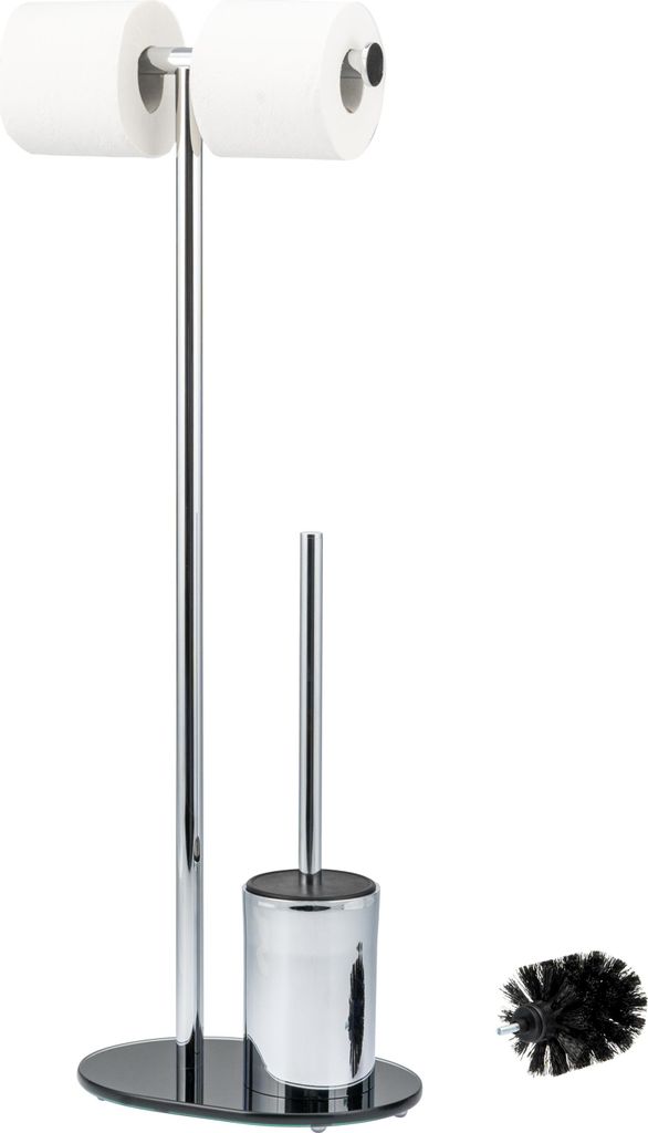 bremermann Stand-WC-Garnitur, WC-Bürste, Rollenhalter mit Glassockel, schwarz