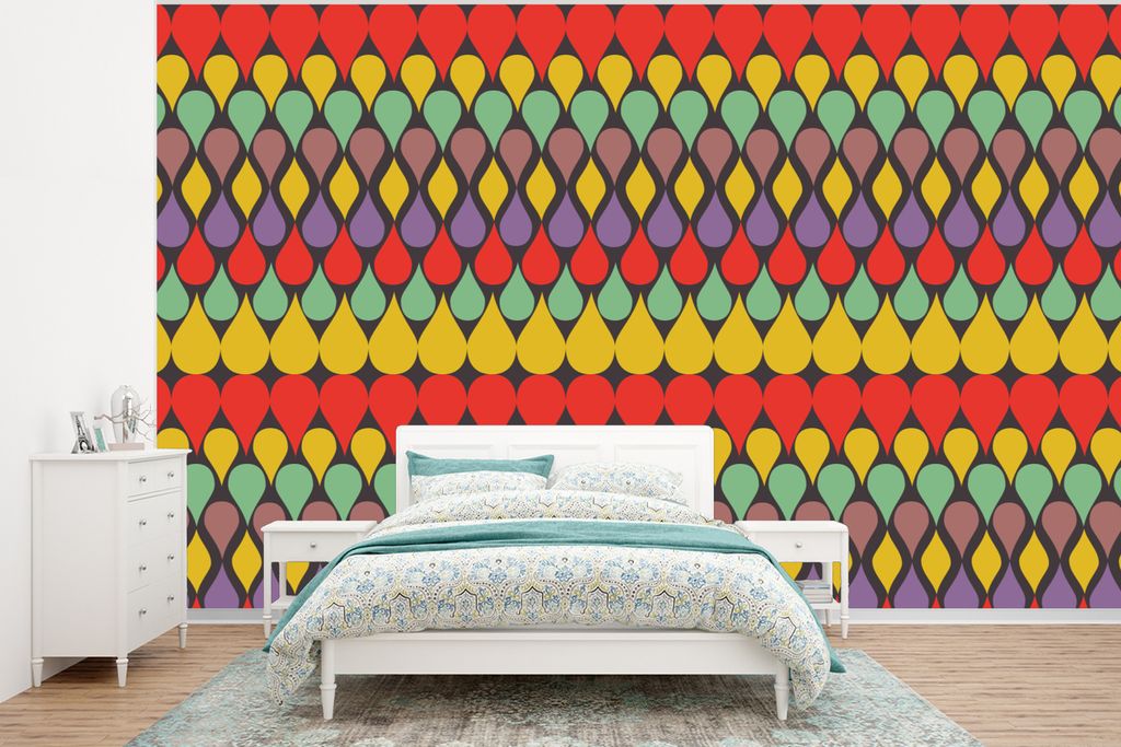 MuchoWow Fototapete für Wohnzimmer oder Schlafzimmer Wandtapete Vinyl Motivtapete Vintage - Retro - Farben - Muster - 320x240 cm - Tapeten