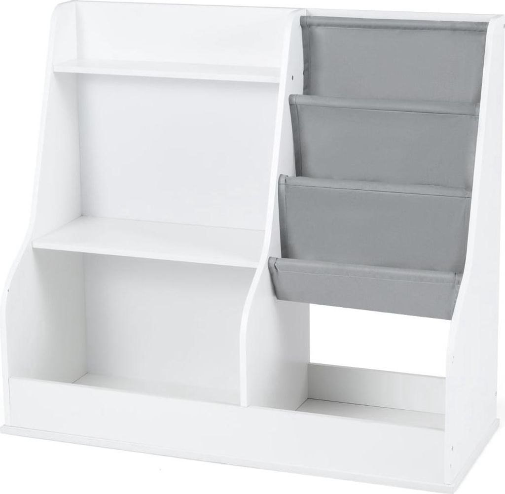 Kinderbücherregal mit 3-stufigen Stofftaschen, Weiß