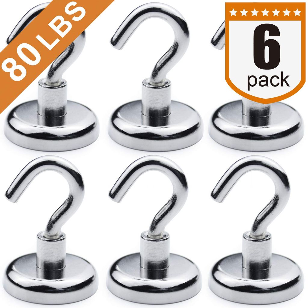 Heavy Duty Magnethaken, starke Neodym Magnet Haken für Zu Hause, Küche, Arbeitsplatz, Büro und Garage, halten bis zu 80 Pfund; Packung mit 6