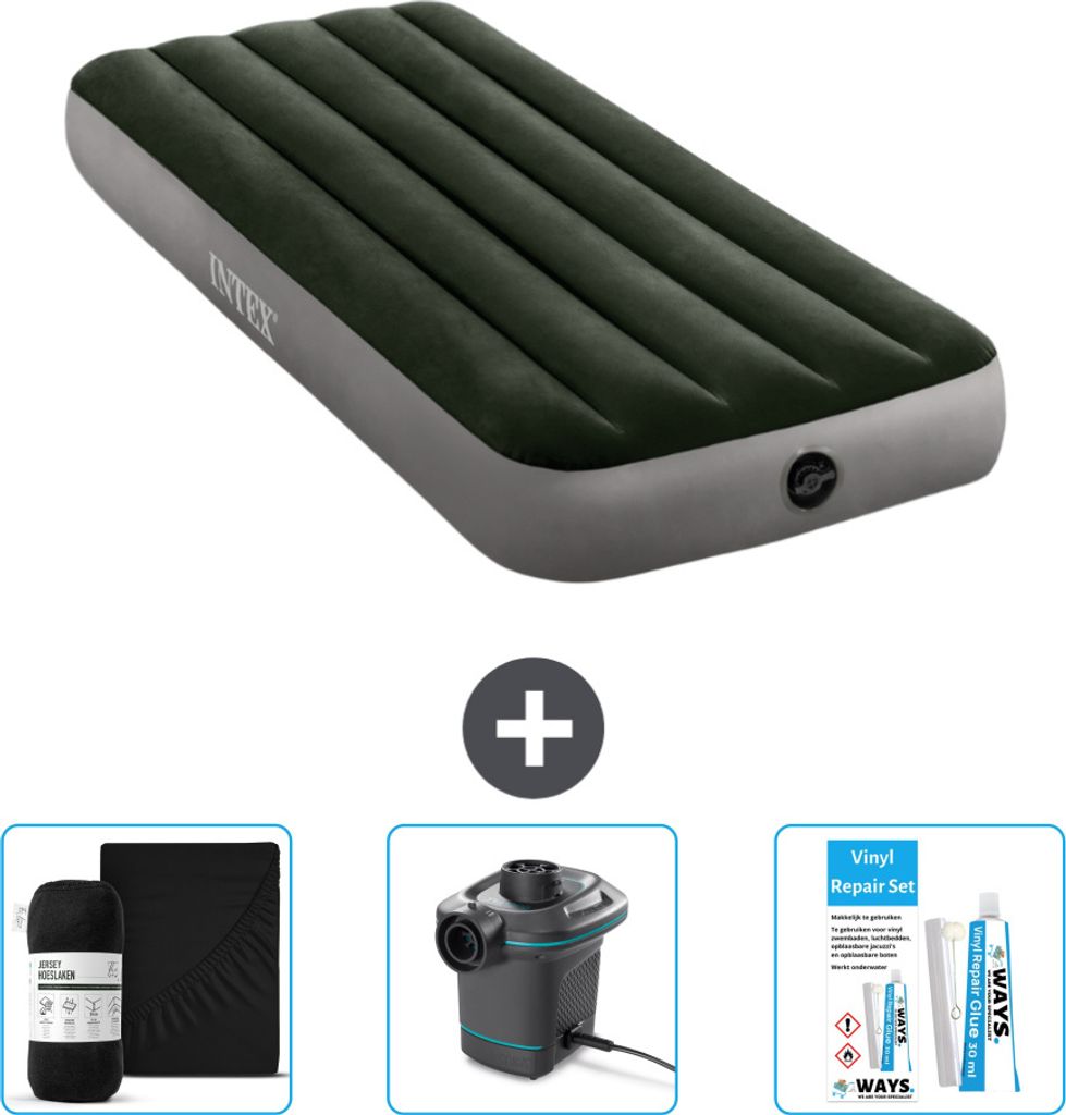 Intex Luftbett – 1 Person – 76 x 191 x 25 cm – Grün – im Lieferumfang enthalten Spannbettuch - Pumpe en Reperaturset