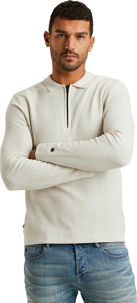 Cast Iron langärmliges Polo creme Slim Fit Baumwolle