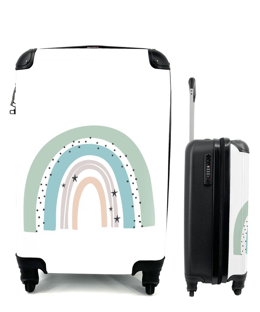 MuchoWow Koffer Handgepäck Trolley Rollkoffer Kleine Reisekoffer mit 4 Rollen - Regenbogen - Kinder - Sterne - Tupfen - Pastell - Cabin Size < 5...