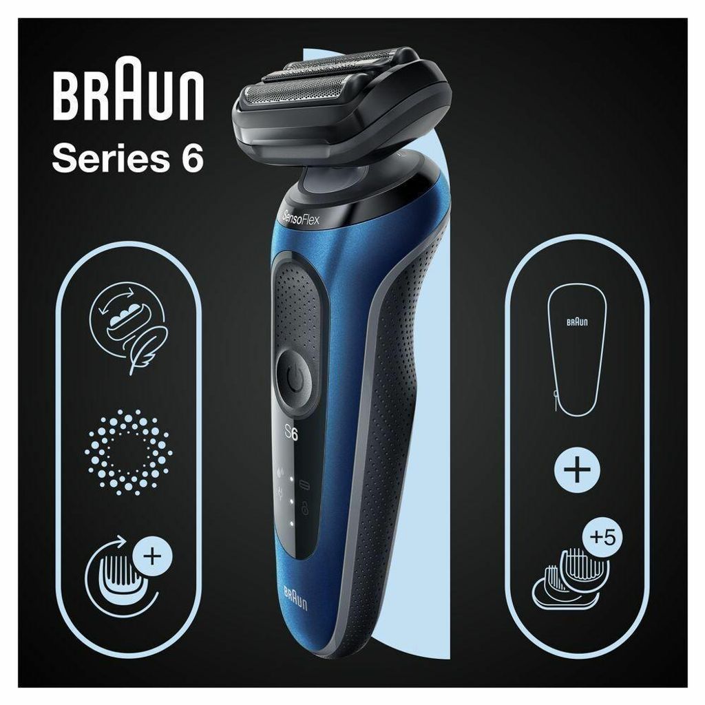 Braun Series 6 Elektrorasierer mit Barttrimmer – Nass- und Produktbild 