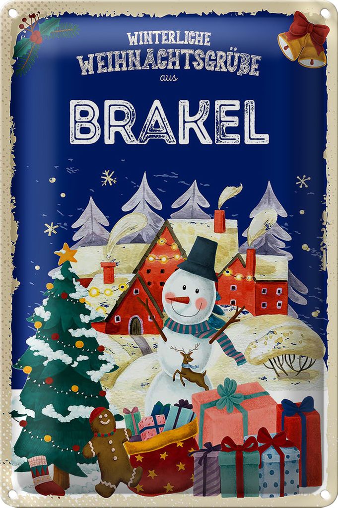 Blechschild Weihnachtsgrüße aus BRAKEL 18x12cm