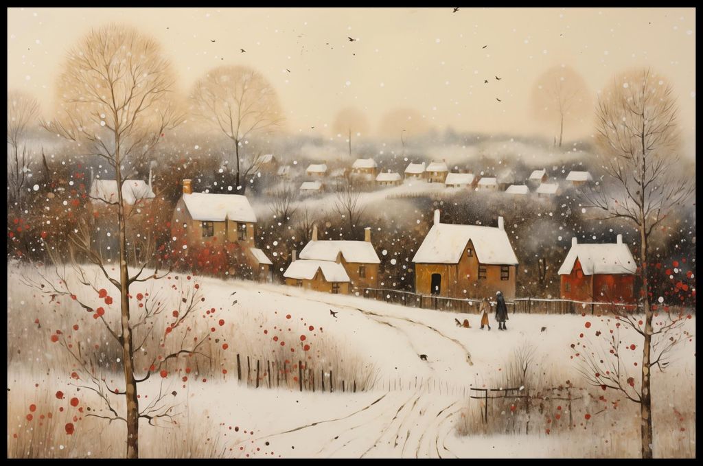 Plakat 91,5x60cm Dorf in Schnee gehüllt