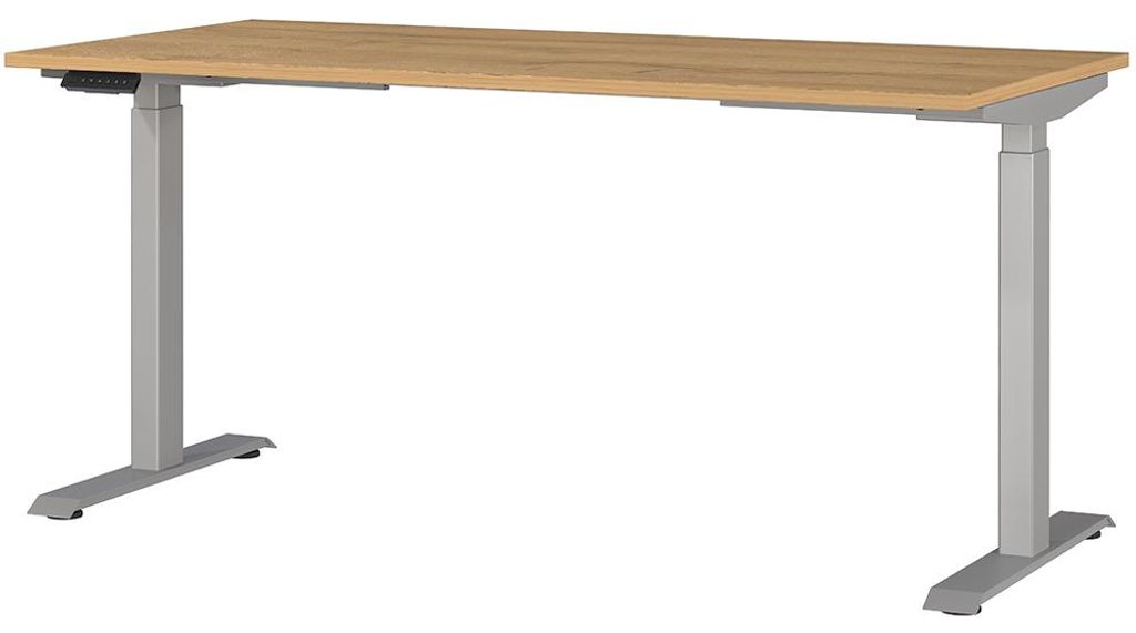 Schreibtisch 160cm, elektrisch höhenverstellbar, Eiche/silber, JESOLO-01