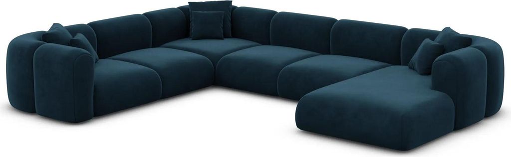 Samtstoff U-Form XXL Wohnlandschaft Belio Mitternachtsblau Rechts