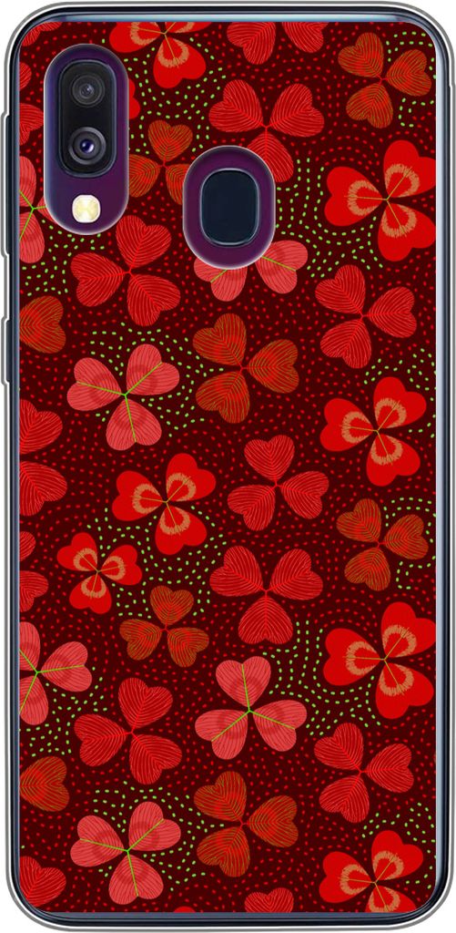 MuchoWow Handyhülle Schutzhülle Hülle für Telefoonhoesje Samsung Galaxy A40 Muster - Klee - Rot Silikon Softcase Handy Hülle - Handy-Tasche