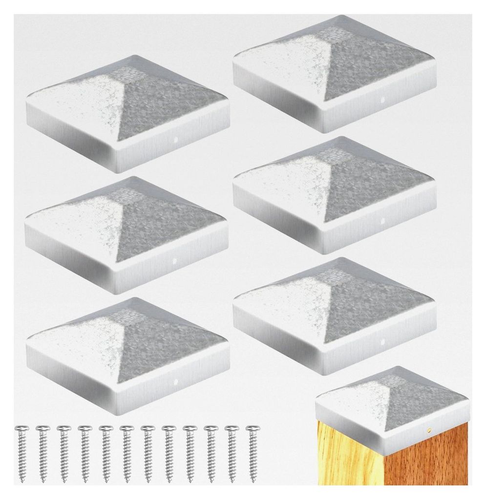 6 Stück Pfostenkappen 7x7cm für Zaunpfosten aus Holz und Metall mit Schrauben