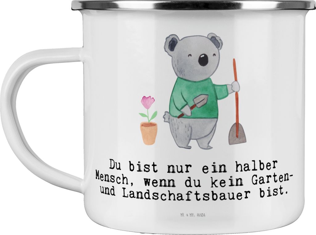 Mr. & Mrs. Panda Teetasse Garten- und Landschaftsbauer Herz - Weiß - Geschenk, Lustig, Campingbecher, Gärtnerei, metallbecher, Teebecher, Haferl,...