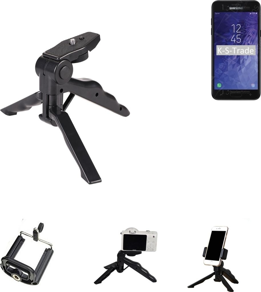 K-S-Trade Stativ Tisch-Ständer Dreibein Handy-Stativ Ständer kompatibel mit Samsung Galaxy J3 Achieve Mini-Stativ Smartphone Tripod Handy-Stativ aus