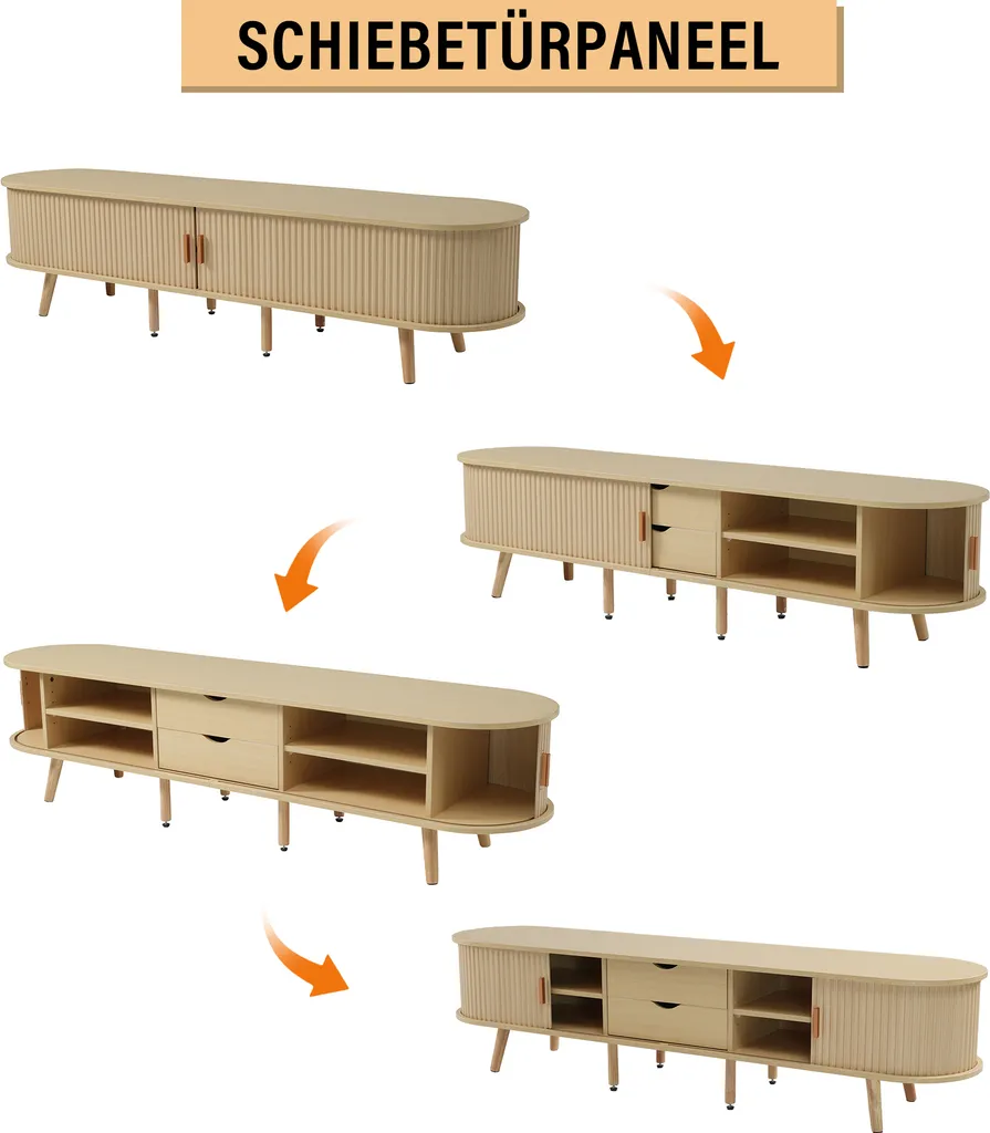 Buffet meuble TV bas de rangement scandinave en noyer clair