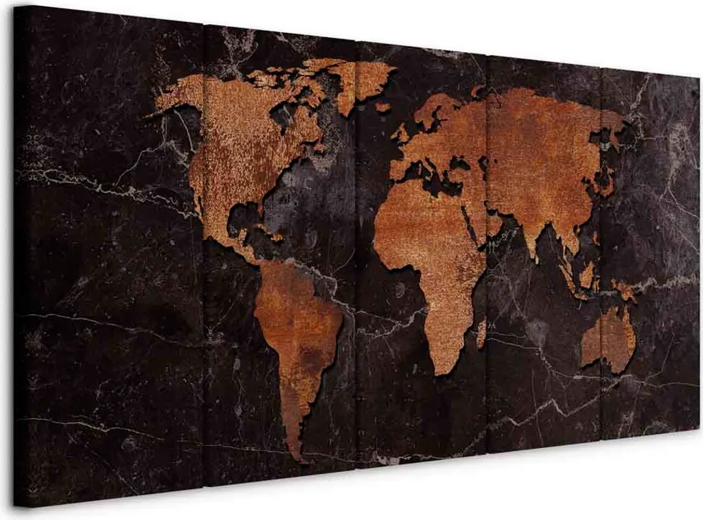 Idea Regalo Casa Nuova: Mappa Mondo Rame 225x90 cm - Quadro 5 Parti
