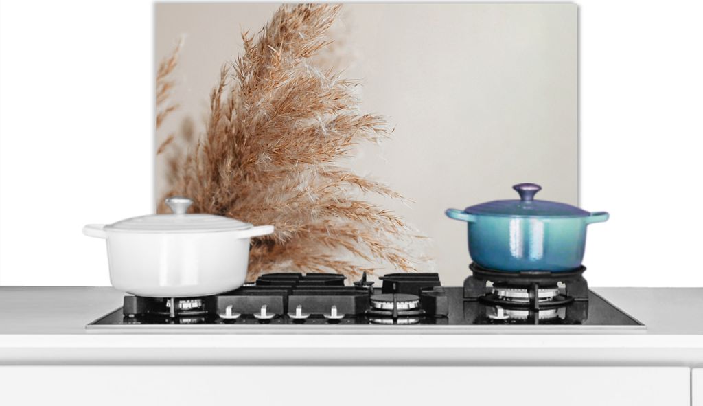 KitchenYeah Spritzschutz Küche - Küchenrückwand - Wandschutz für Herd und Spüle - Gras - Pflanzen - Natur - Pampasgras 70x50 - Alu-Dibond (...