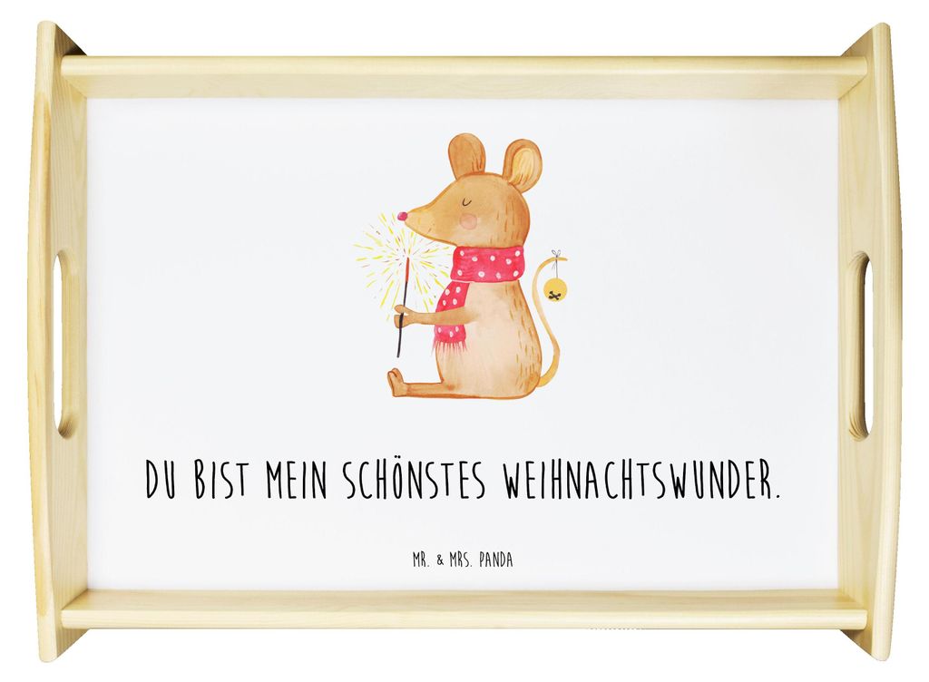 Mr. & Mrs. Panda Sofa Tablett Maus Weihnachten - Weiß - Geschenk, Bett-Tablett, Servier, Dekotablett, Weihnachtsgruß, Weihnachtswunder, Frohe, ge...