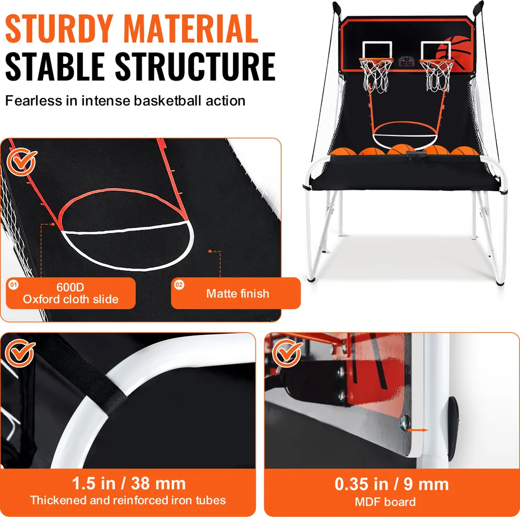 Arcade Basket-ball Pliable 5 Ballons et 8 Modes de Score Interactifs - 3