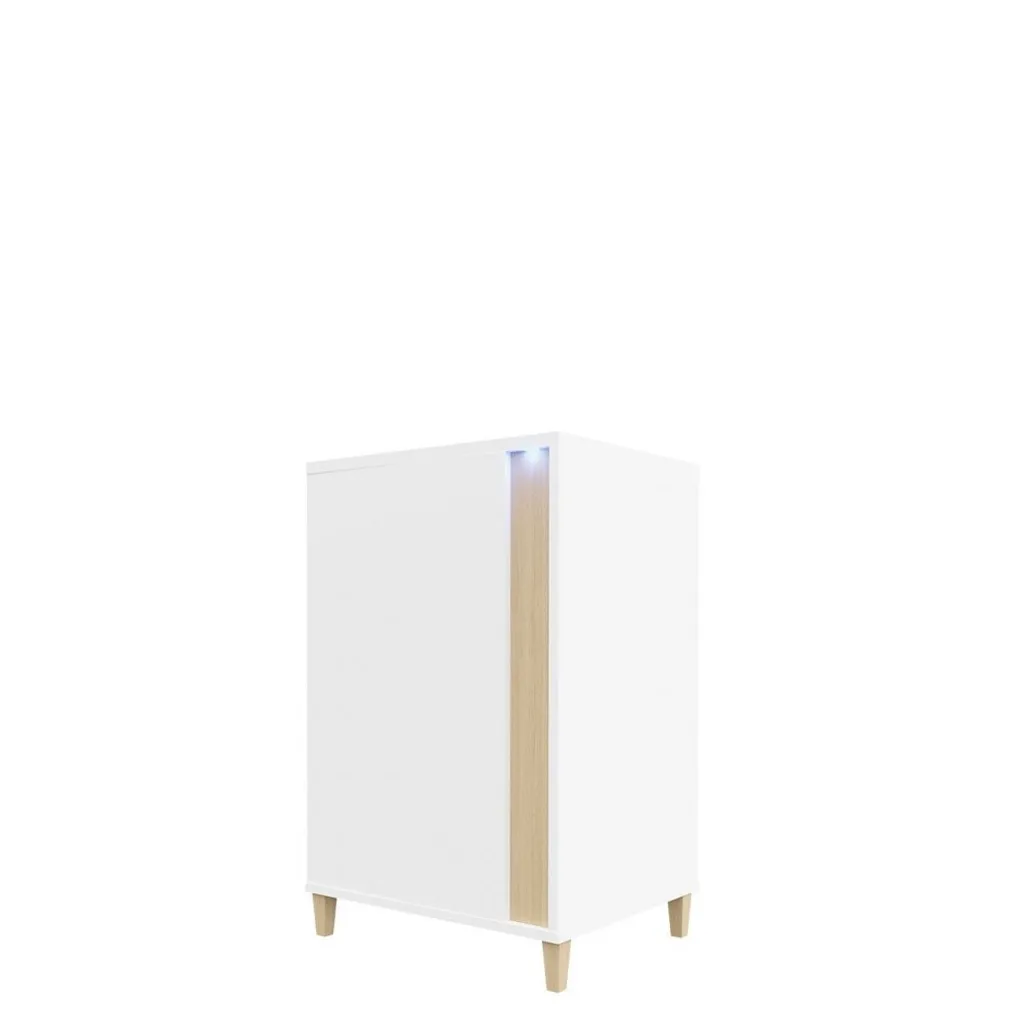 Buffet bas Commode LED BANTRY 2 blanc et bois pour salon moderne 120cm