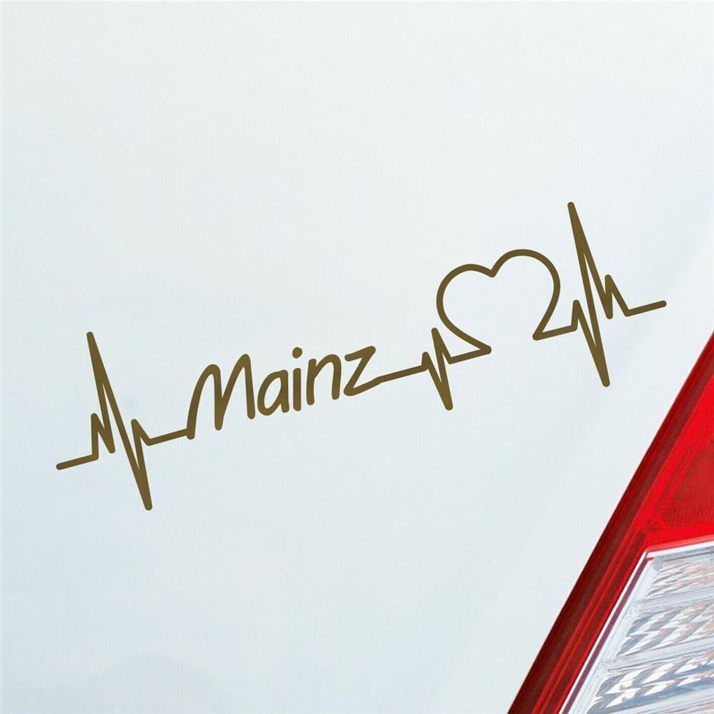 Auto Aufkleber Mainz Herz Herzschlag 19x6 cm Gold Sticker Heckscheibenaufkleber