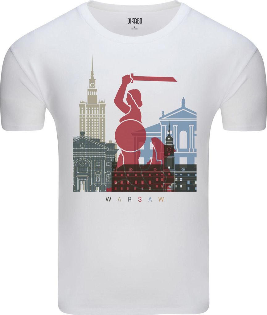 Diarbo Herren T-Shirt mit Reiseliebhaber Druck Stadtbild Warsaw Weiß Gr.L