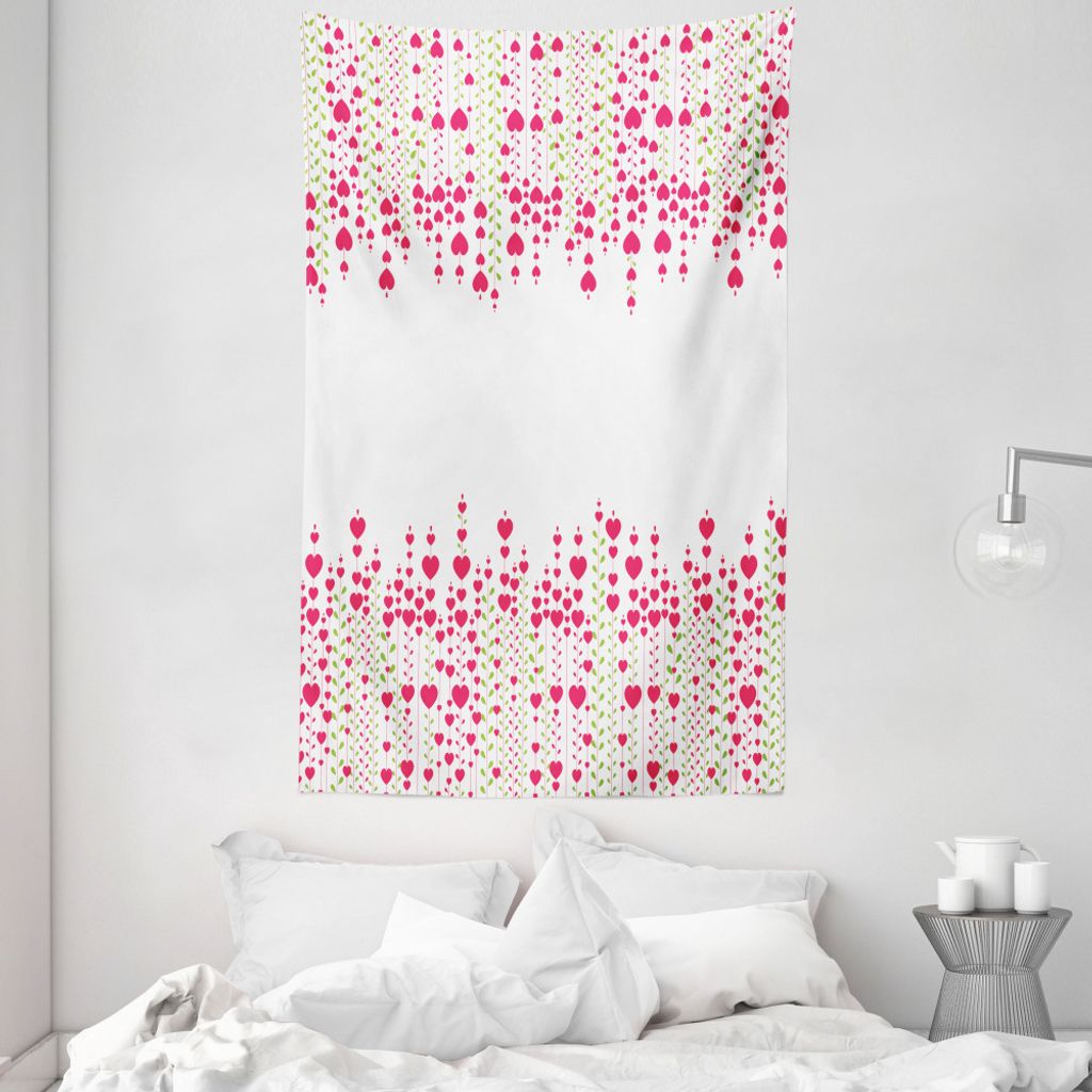 ABAKUHAUS Valentines Wandteppich und Tagesdecke, Herz-Blätter Blumen aus Weiches Mikrofaser Stoff Waschbar ohne Verblassen Digitaldruck, 140 x 230...