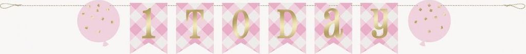Girlande 1. Geburtstag Vichy Karo rosa Folie
