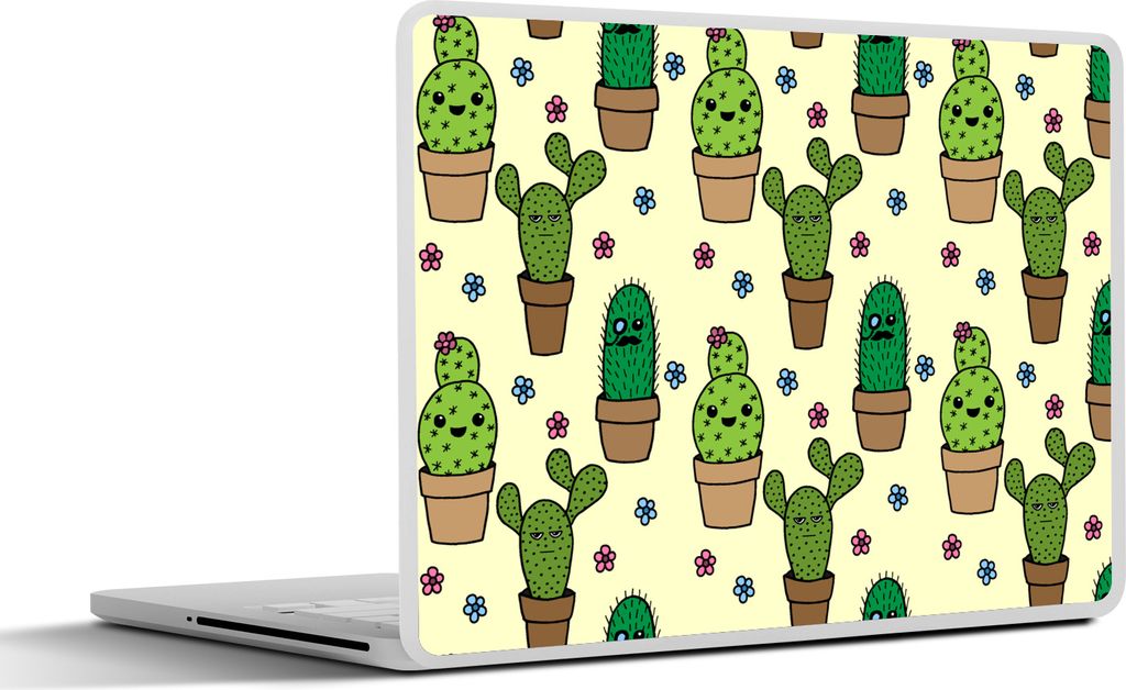MuchoWow Laptop Aufkleber Sticker Cover Muster - Kaktus - Blumen 31x22.5 cm - Laptop-Deko