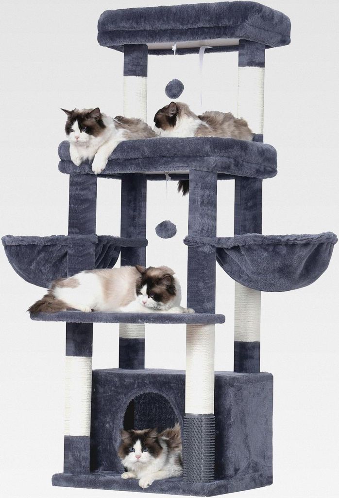 Kratzbaum, Katzenbaum für Großkatze und Maine-Coon-Katzen, mehrstöckiger Stabil Katzenkratzbaum Mit 2 Grosse Plattformen, 2 Katzenkorb, große K...