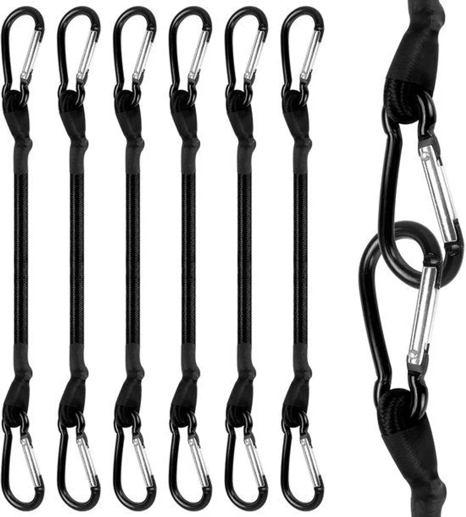Sangle noire 30 cm robuste avec mousqueton acier pour fixations camping