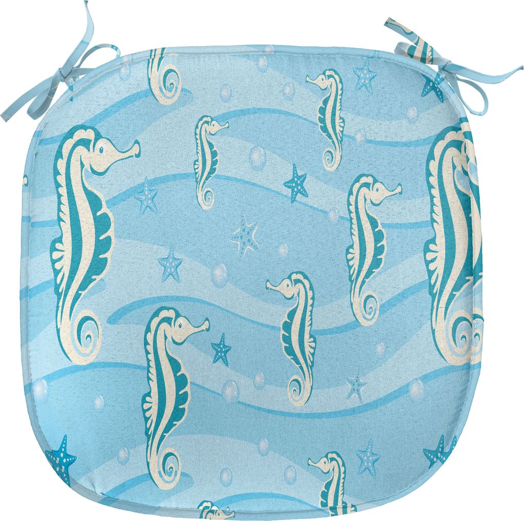 ABAKUHAUS Wasser Polster für Esszimmerstühle, Sea Horse und Seesterne, Dekoratives wasserfestes Kissen mit Riemen für Küchensitze, 40 cm x 40 c...