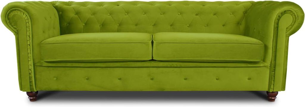 Easy4You Chesterfield Hellgrün 3-Sitzer Sofa Sofas für Wohnzimmer Sofagarnituren mit Holzfüße Set Sofas & Couches Velvet 75