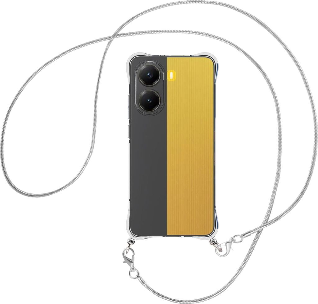 Handykette Backcover-Schutzhülle mit Band (Metall silberfarben) für Xiaomi Redmi Turbo 4 5G - silberfarbene Snake-Kette