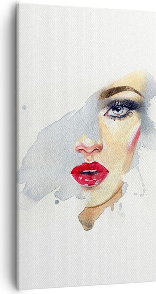 Bild auf Leinwand - Leinwandbild - Einteilig - Aquarell Frau Mund - 55x100cm - Wand Bild - Wanddeko - Wandbilder - Leinwanddruck - Bilder - Wanddek...